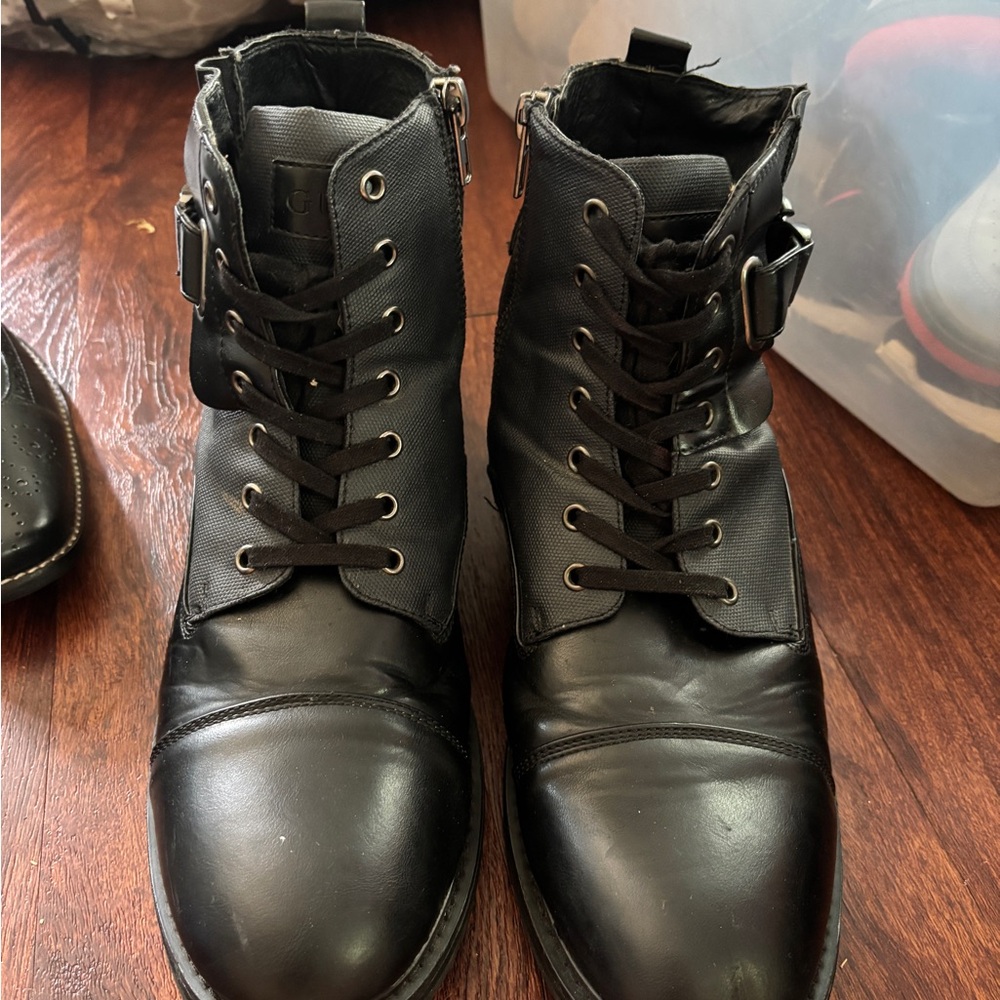 Guess Black Leather Combat Boots
